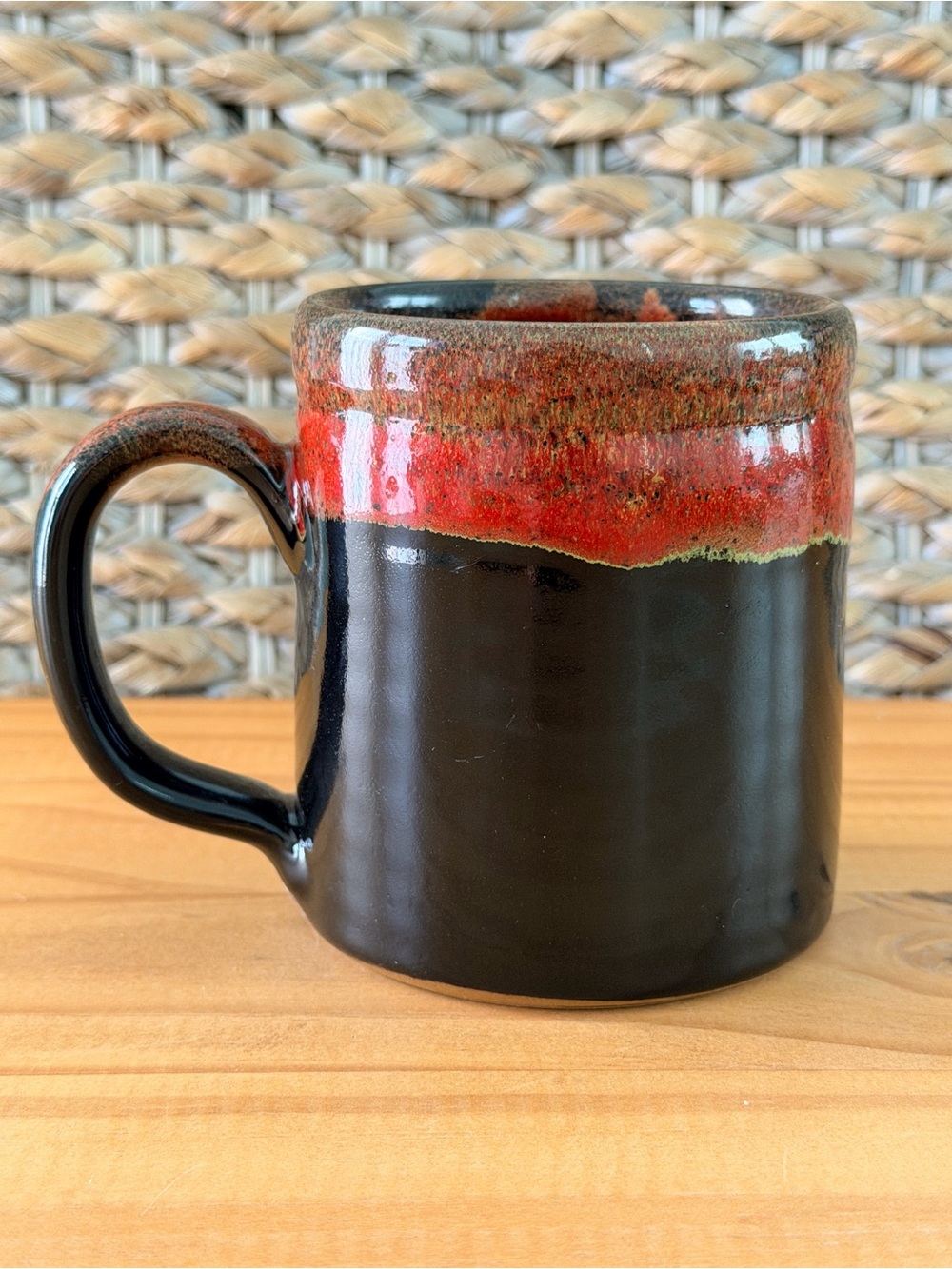 Snap-On Deneen Pottery Handmade Ceramic Coffee Mug 16 oz Red Drip Glaze USA - Picture 3 of 7